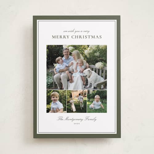 This is a pine photo christmas cards with standard by Wildfield Paper Co called celadon printing on recycled smooth signature in standard