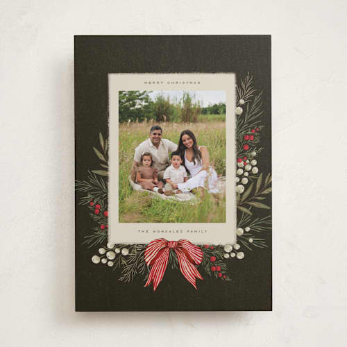 This is a holly berry photo christmas cards with standard by Wildfield Paper Co called vintage garland printing on recycled smooth signature in standard
