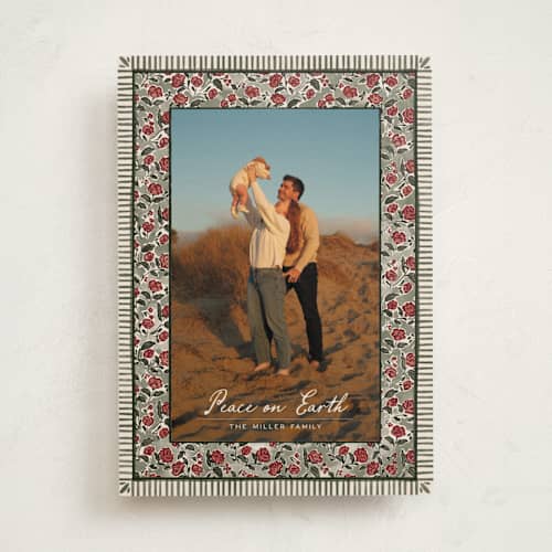 This is a pine photo christmas cards with standard by Jenna Holcomb called a cottage christmas printing on recycled smooth signature in standard