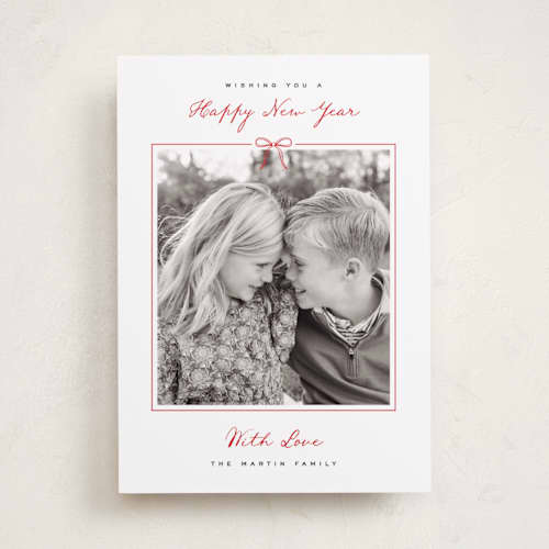 This is a berry photo christmas cards with standard by Kelly Schmidt called love bow printing on recycled smooth signature in standard