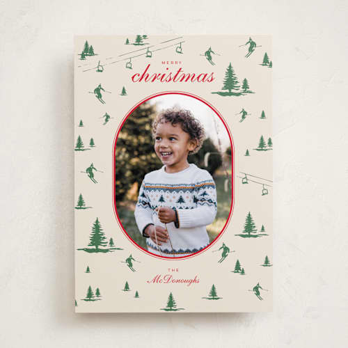 This is a sage photo christmas cards with standard by Jen Ramsey called ski time printing on recycled smooth signature in standard