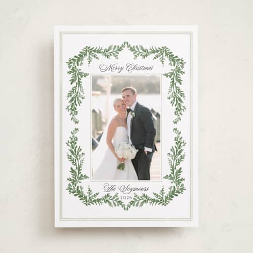 This is a pine photo christmas cards with standard by Susan Moyal called framed in holly printing on recycled smooth signature in standard