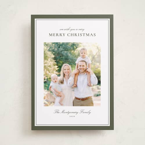 This is a pine photo christmas cards with standard by Wildfield Paper Co called celadon printing on recycled smooth signature in standard