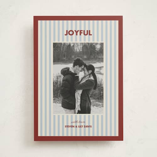 This is a holly berry photo christmas cards with standard by Kelly Watkins called classic stripes printing on recycled smooth signature in standard