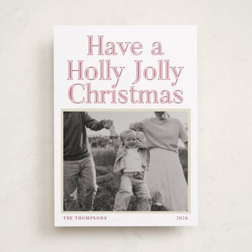 This is a peppermint photo christmas cards with standard by Robert and Stella called so holly jolly printing on recycled smooth signature in standard