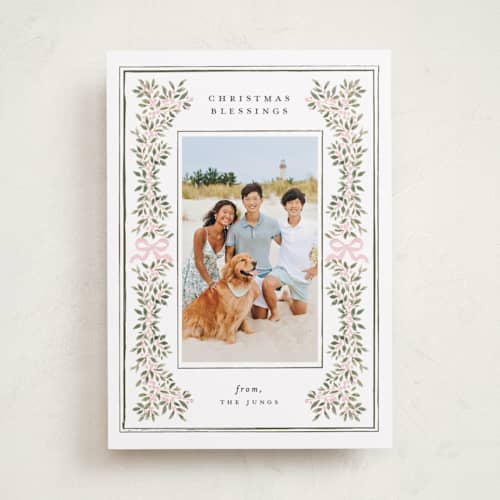 This is a petal photo christmas cards with standard by Itsy Belle Studio called botanical blessings printing on recycled smooth signature in standard