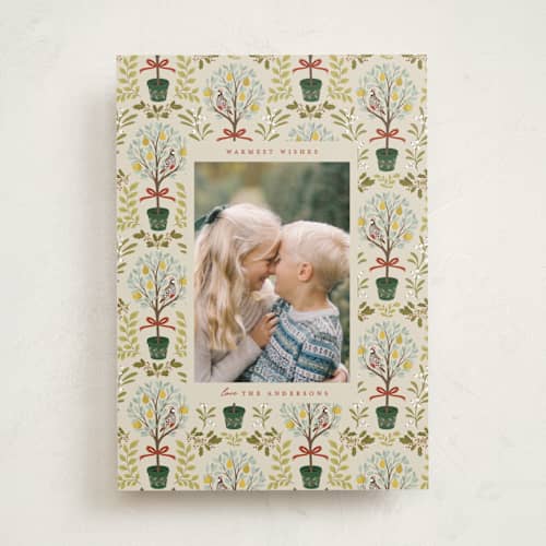 This is a vanilla bean photo christmas cards with standard by Jamie Alexander called partridge in a pear tree printing on recycled smooth signature in standard