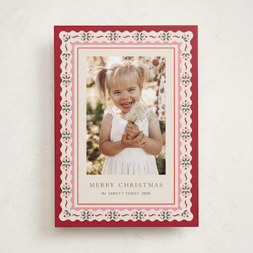 This is a poinsettia photo christmas cards with standard by Laura Bercovich called poinsettia in bloom printing on recycled smooth signature in standard
