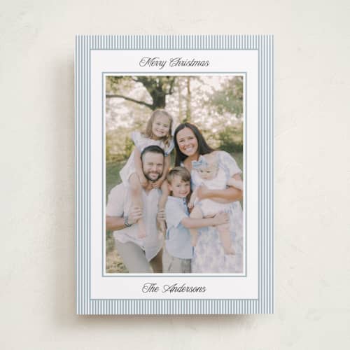 This is a pool photo christmas cards with standard by Annie Shapiro called little stripes printing on recycled smooth signature in standard