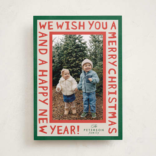 This is a forest photo christmas cards with standard by Karidy Walker called merry block print printing on recycled smooth signature in standard