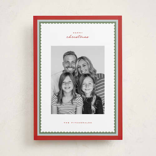 This is a cranberry photo christmas cards with standard by Wildfield Paper Co called holly berrie printing on recycled smooth signature in standard