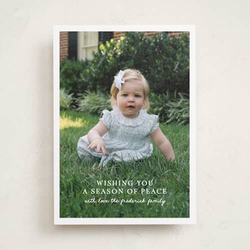 This is a snow photo christmas cards with standard by Jackie Crawford called simple handscript printing on recycled smooth signature in standard