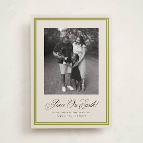 This is a chartreuse photo christmas cards with standard by Megan Davis called bari printing on recycled smooth signature in standard