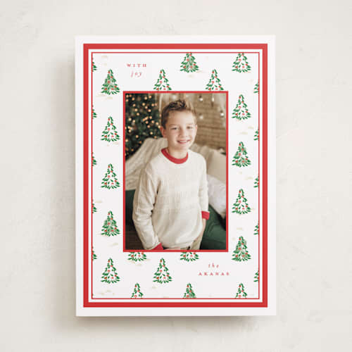 This is a candy cane photo christmas cards with standard by Corinne Malesic called little trees printing on recycled smooth signature in standard