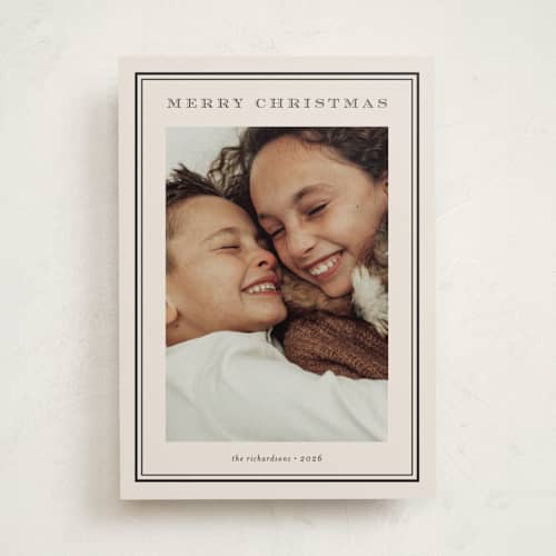 This is a vanilla bean photo christmas cards with standard by Stacey Meacham called engraved type printing on recycled smooth signature in standard