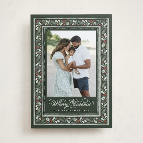 This is a sage photo christmas cards with standard by Kristen Smith called painted garland printing on recycled smooth signature in standard
