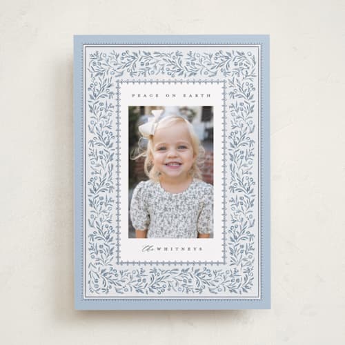 This is a snowfall photo christmas cards with standard by Makewells called peaceful printing on recycled smooth signature in standard