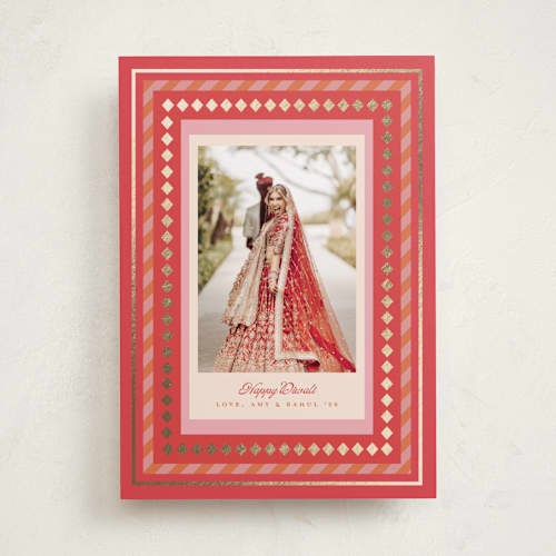 This is a cherry diwali cards with foil pressed by Teju Reval called gilded border printing on recycled smooth signature in standard