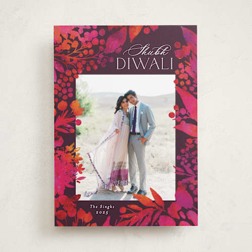 This is a sangria diwali cards with standard by Jessica Corliss called watercolor diwali printing on recycled smooth signature in standard