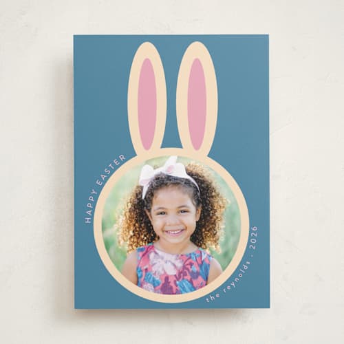 This is a cerulean easter photo cards with standard by Morgan Kendall called rabbit printing on recycled smooth signature in standard