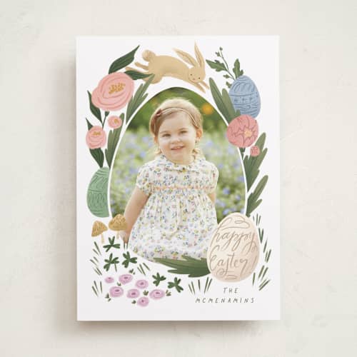 This is a garden easter photo cards with standard by Grae called garden eggs printing on recycled smooth signature in standard