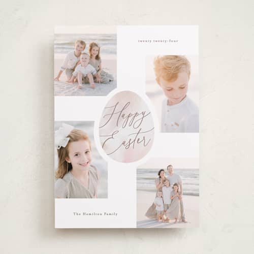 This is a pastel pink easter photo cards with standard by Hooray Creative called pastel egg printing on recycled smooth signature in standard