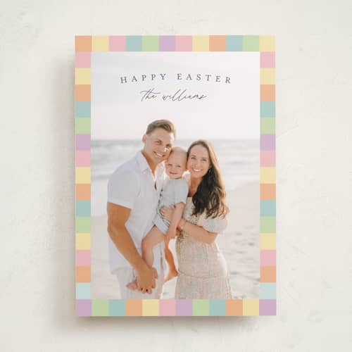 This is a rainbow easter photo cards with standard by Pixel and Hank called weave printing on recycled smooth signature in standard