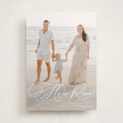 This is a lily easter photo cards with standard by Lea Delaveris called truly he is risen printing on recycled smooth signature in standard