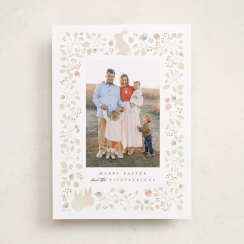 This is a just peachy easter photo cards with standard by Kamala Nahas called easter garden printing on recycled smooth signature in standard