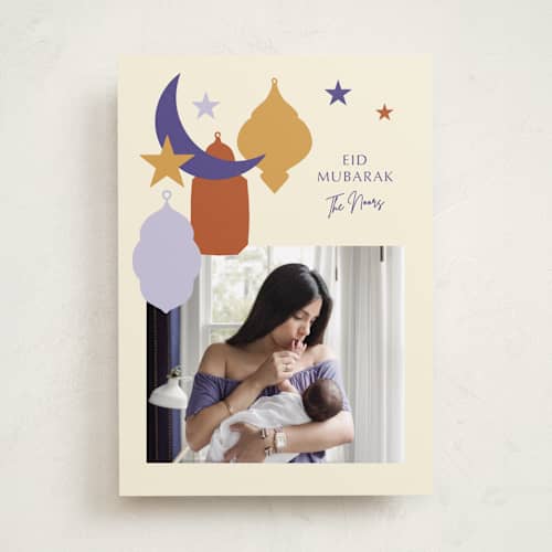 This is a periwinkle eid cards with standard by Inkblot Design called festive shapes printing on recycled smooth signature in standard