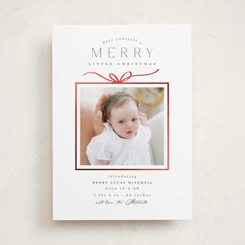 This is a marshmallow babys first christmas with foil pressed by Everett Paper Goods called little gift printing on recycled smooth signature in standard