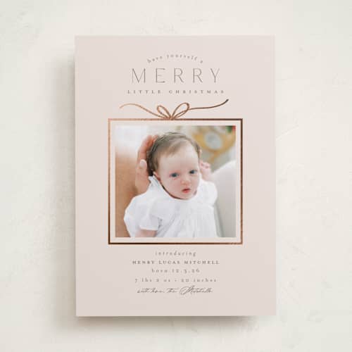 This is a biscuit babys first christmas with foil pressed by Everett Paper Goods called little gift printing on recycled smooth signature in standard