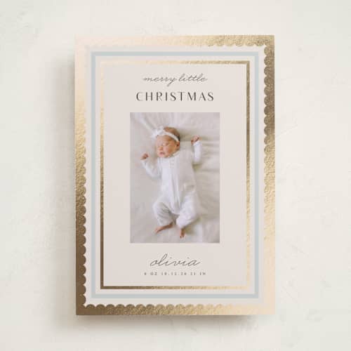 This is a powder babys first christmas with foil pressed by Iveta Angelova called candy wrap printing on recycled smooth signature in standard