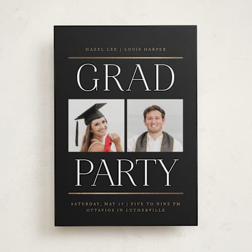 This is a cap and gown graduation invitations with foil pressed by Erin L. Wilson called double take printing on recycled smooth signature in standard