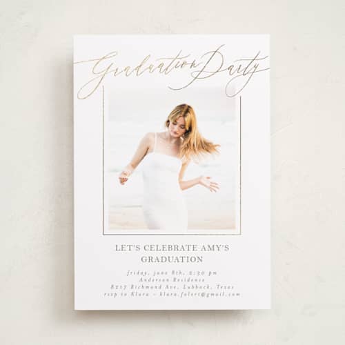 This is a latte graduation invitations with foil pressed by Deynaaz Daraei called carlisle printing on recycled smooth signature in standard