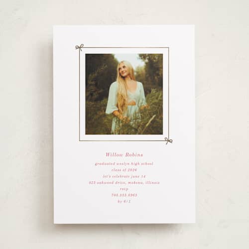 This is a peony graduation invitations with foil pressed by Baumbirdy called photobook printing on recycled smooth signature in standard