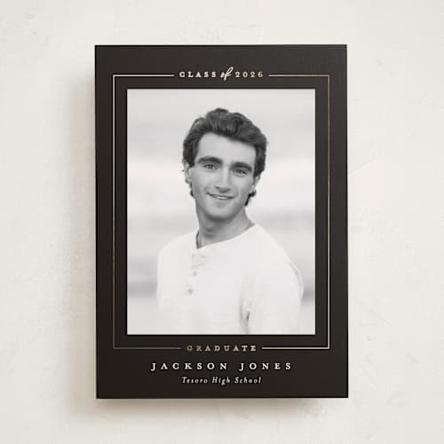 This is a truffle graduation announcements with foil pressed by Joanna Griffin called straight arrow printing on recycled smooth signature in standard