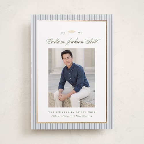 This is a granite graduation announcements with foil pressed by Laura Hankins called pinstripe classic printing on recycled smooth signature in standard