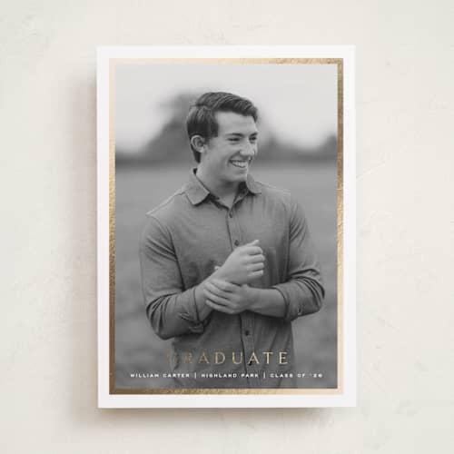 This is a cotton graduation announcements with foil pressed by Amy Kross called winds printing on recycled smooth signature in standard