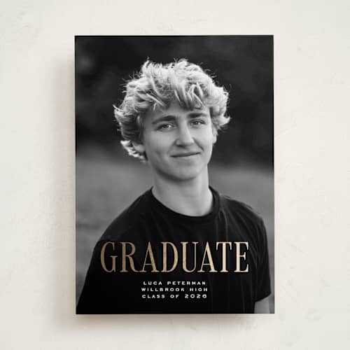This is a snow graduation announcements with foil pressed by Rebecca Durflinger called graduation printing on recycled smooth signature in standard