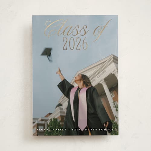 This is a porcelain graduation announcements with foil pressed by Maria Alou called class of printing on recycled smooth signature in standard