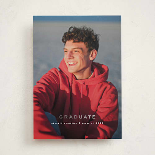 This is a cloud graduation announcements with foil pressed by Wildfield Paper Co called olympus printing on recycled smooth signature in standard