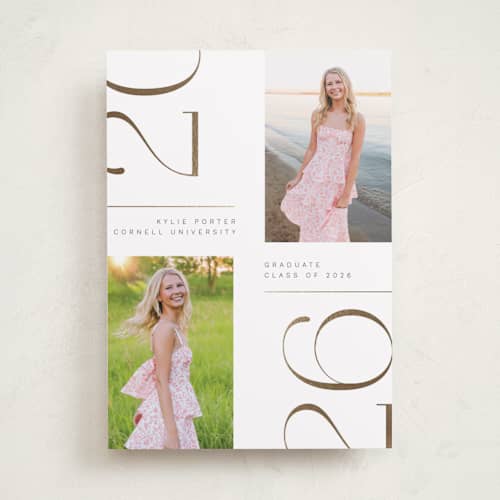 This is a pearl graduation announcements with foil pressed by David Michuki called trim edges printing on recycled smooth signature in standard