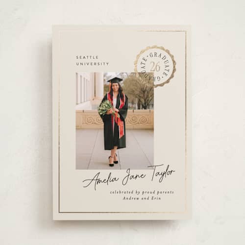 This is a cream graduation announcements with foil pressed by Alethea and Ruth called certificate printing on recycled smooth signature in standard