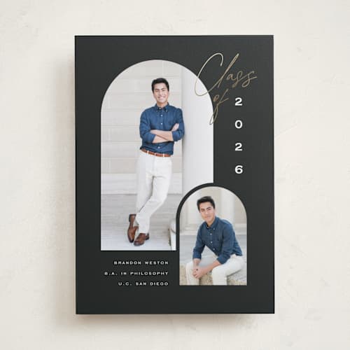 This is a chalkboard graduation announcements with foil pressed by Leah Bisch called our class printing on recycled smooth signature in standard