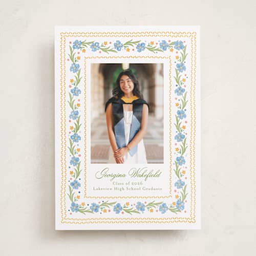 This is a sky graduation announcements with foil pressed by Melanie Kosuge called blooming printing on recycled smooth signature in standard