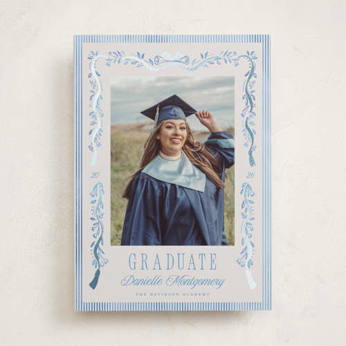 This is a sky graduation announcements with foil pressed by Petra Kern called hats down printing on recycled smooth signature in standard