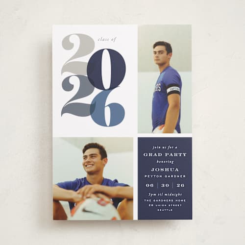 This is a navy graduation invitations with standard by Hooray Creative called in vogue printing on recycled smooth signature in standard