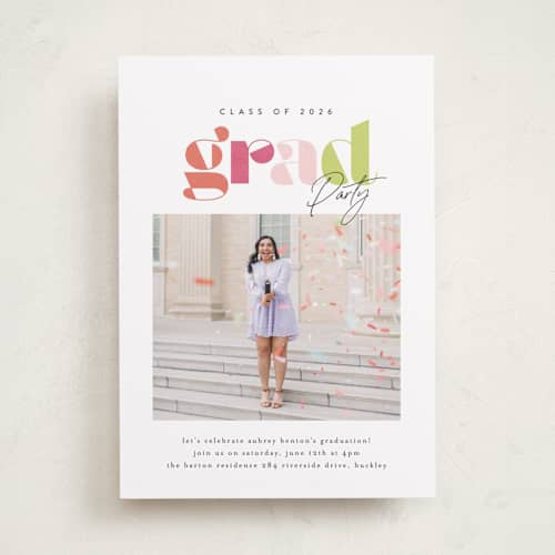 This is a tropical graduation invitations with standard by Itsy Belle Studio called colors printing on recycled smooth signature in standard