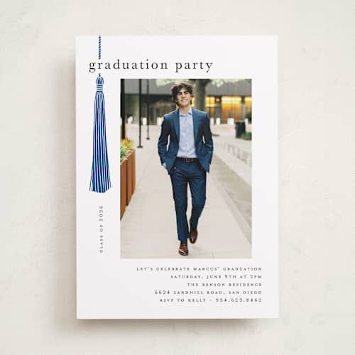 This is a cobalt graduation invitations with standard by Ashlee Townsend called tassled printing on recycled smooth signature in standard